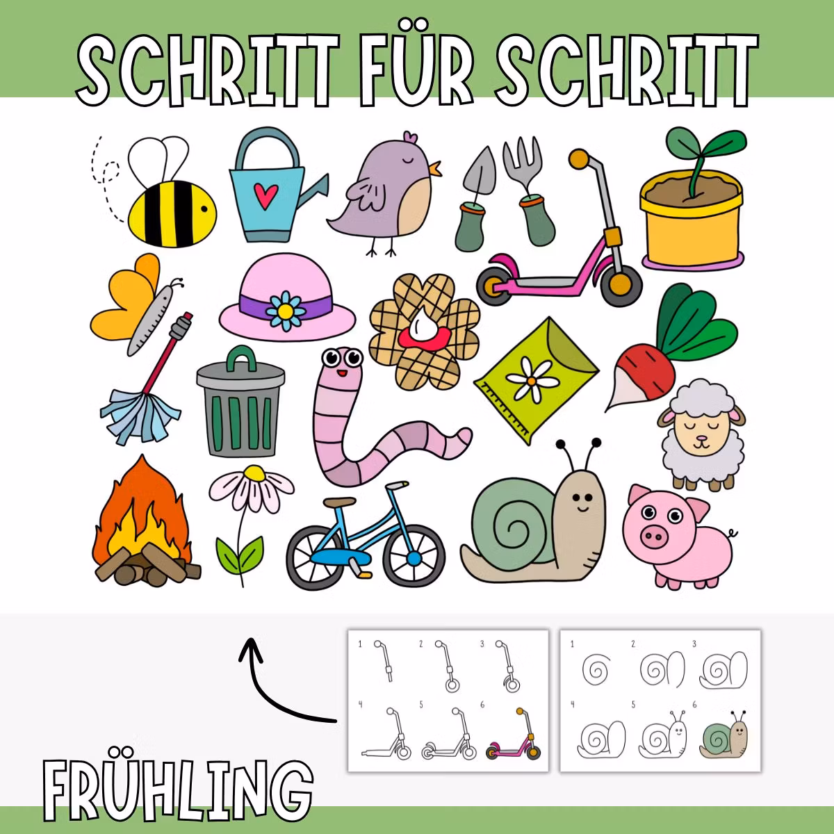 Frühlingsmotive Schritt für Schritt zeichnen - 20 Vorlagen