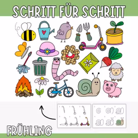 Frühlingsmotive Schritt für Schritt zeichnen - 20 Vorlagen