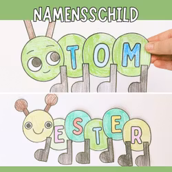 Namensschild basteln - Raupe zum Ausdrucken