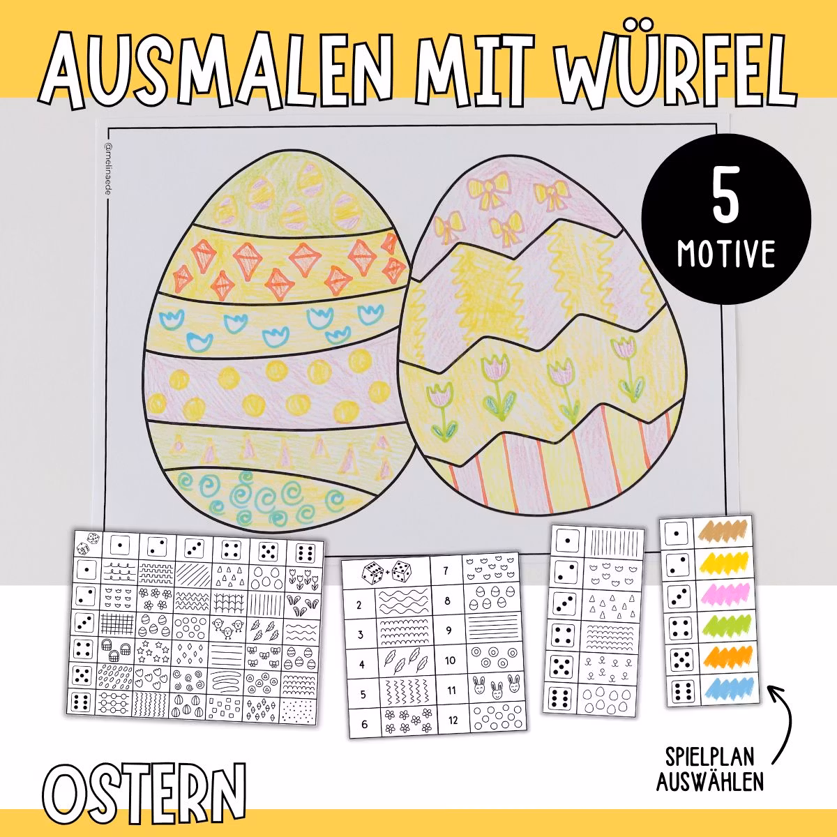Ausmalen mit Würfel - Ostern