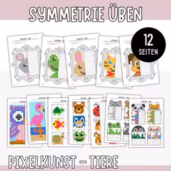 Symmetrie üben - Pixelbilder Tiere