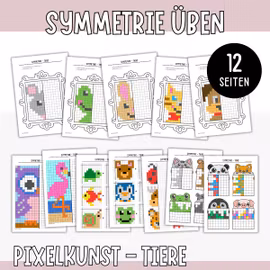 Symmetrie üben - Pixelbilder Tiere