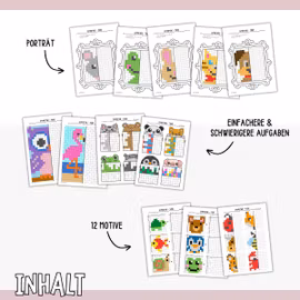 Symmetrie üben - Pixelbilder Tiere