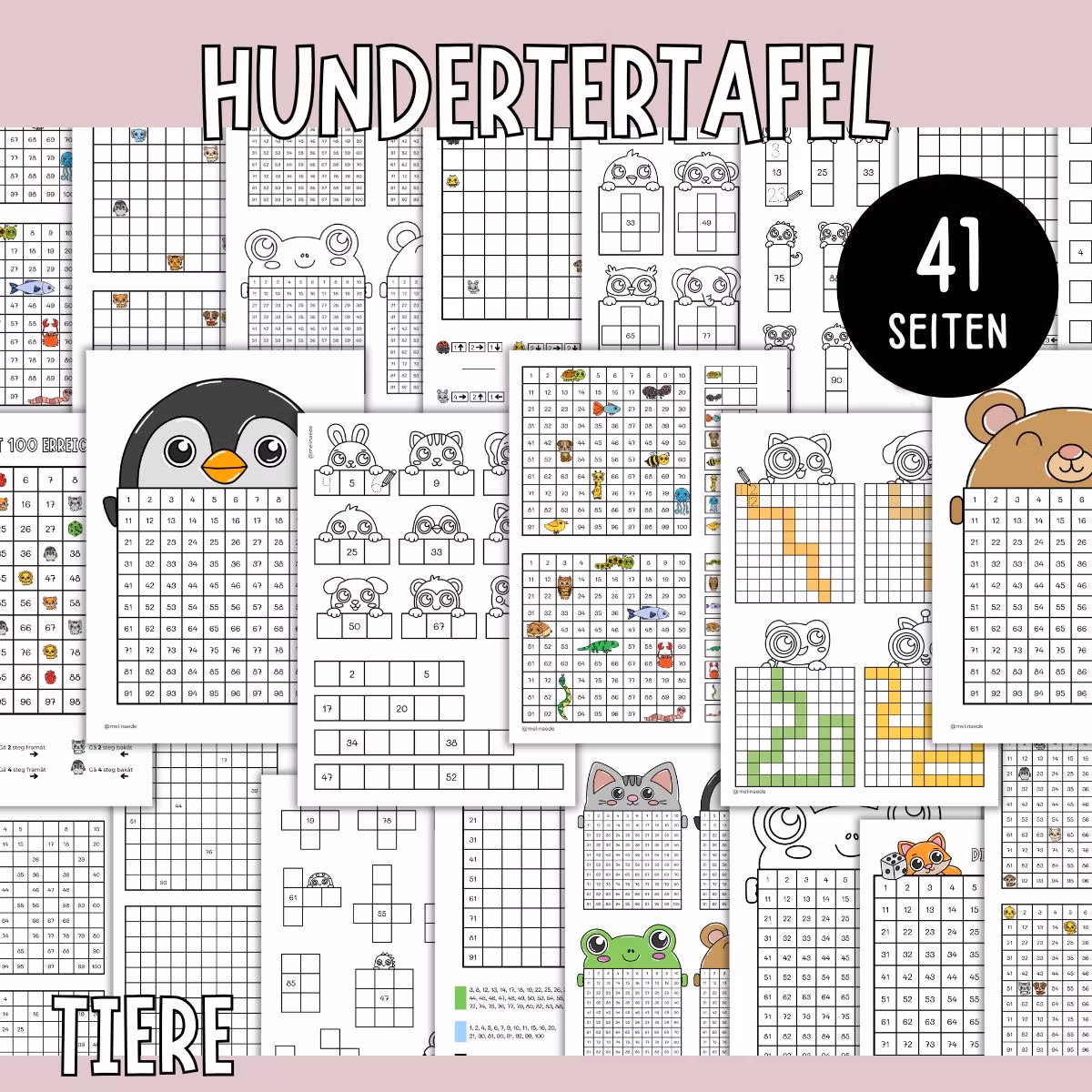 Hundertertafel - Übungen, Spiele und Pixelbilder - Tiere