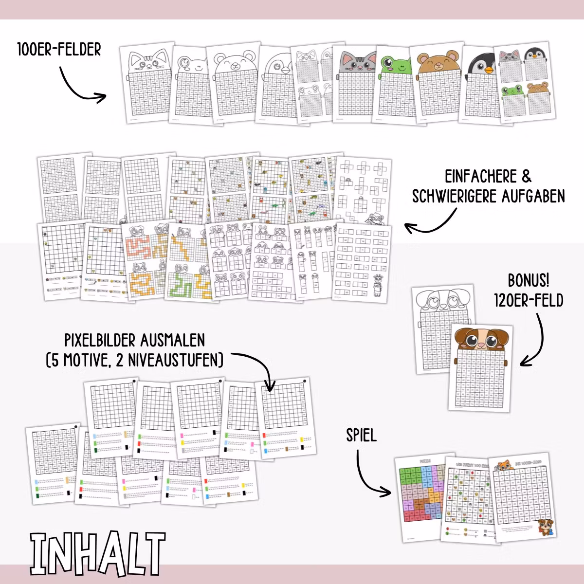 Hundertertafel - Übungen, Spiele und Pixelbilder - Tiere