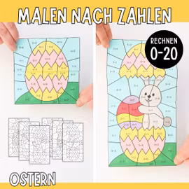 Malen nach Zahlen (Rechnen 0-20) - Ostern