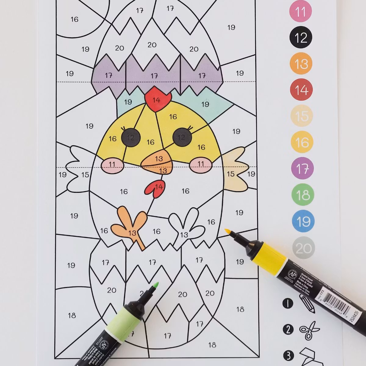 Malen nach Zahlen (Rechnen 0-20) - Ostern