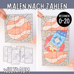 Malen nach Zahlen (Rechnen 0-20) - Weltraum
