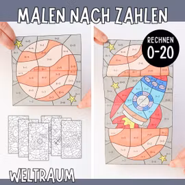 Malen nach Zahlen (Rechnen 0-20) - Weltraum