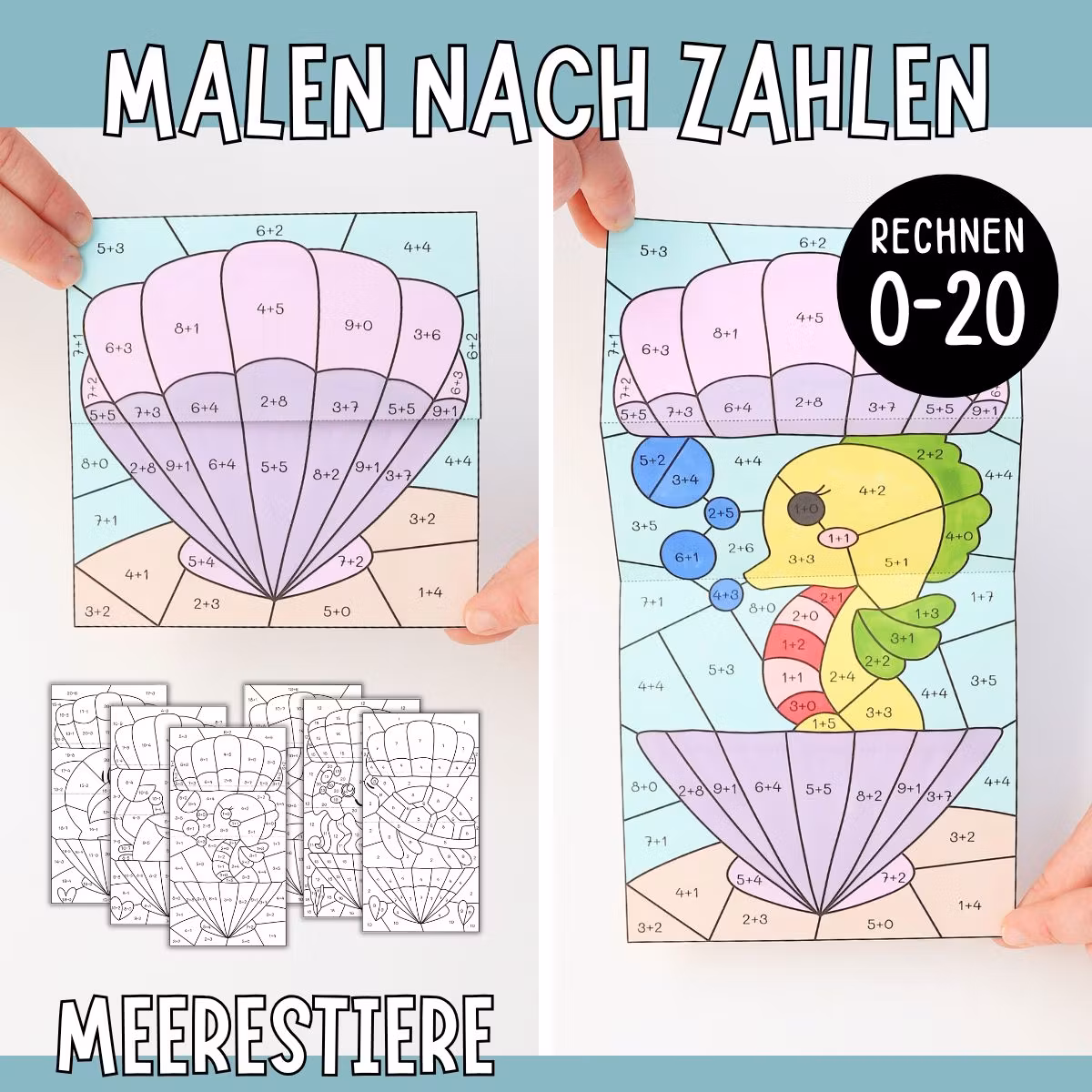Malen nach Zahlen (Rechnen 0-20) - Meerestiere