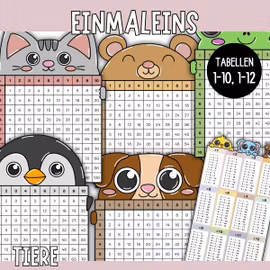 Einmaleins mit Tieren - 1×1 Tabellen (1–10 & 1–12)