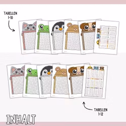 Einmaleins mit Tieren - 1×1 Tabellen (1–10 & 1–12)