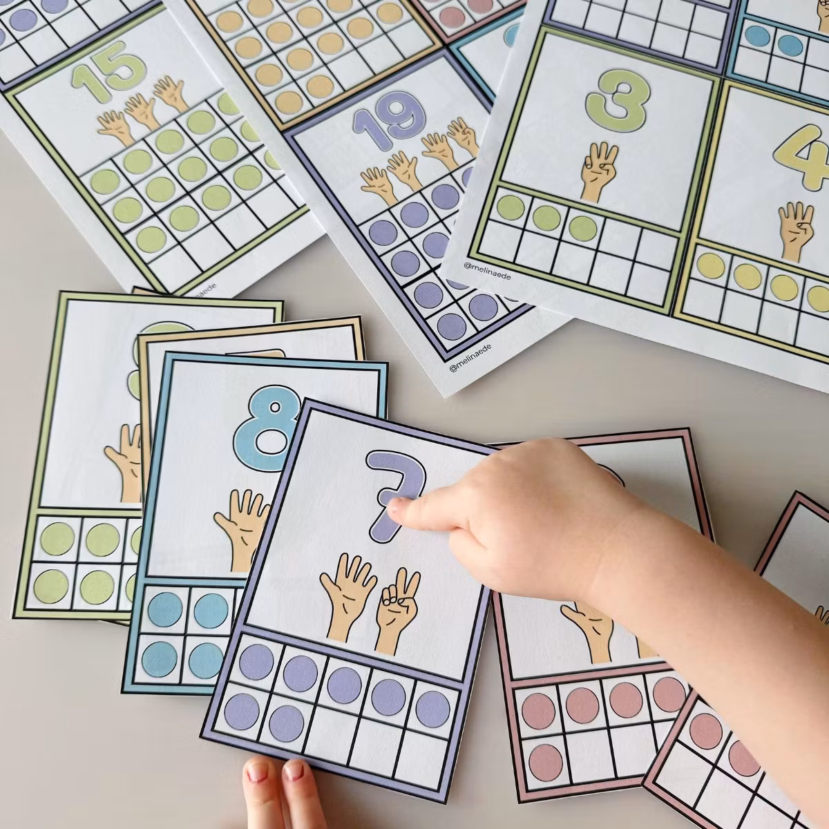 Kleine Zahlenposter 1-20 mit Fingern