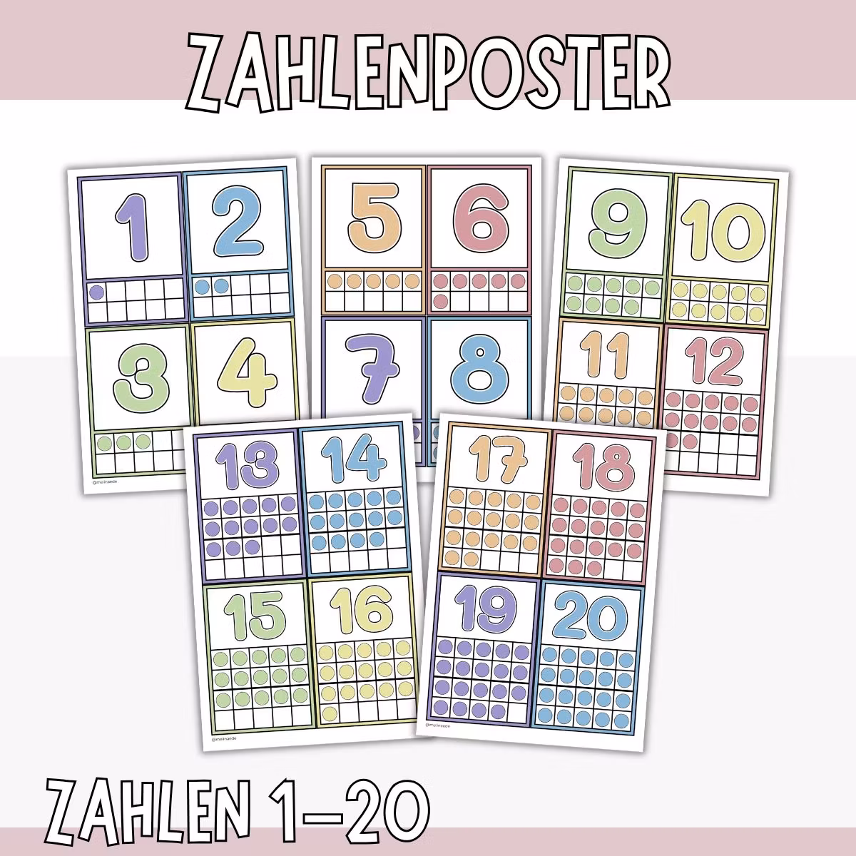 Kleine Zahlenposter 1-20 für Kinder