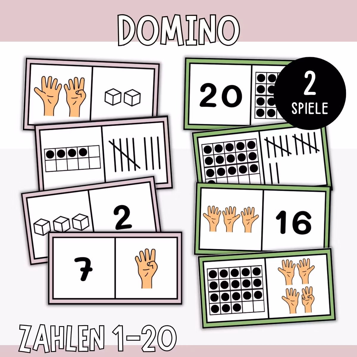 Domino Zahlen 1-20 - Mengen zuordnen (2 Spiele)