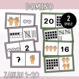 Domino Zahlen 1-20 - Mengen zuordnen (2 Spiele)