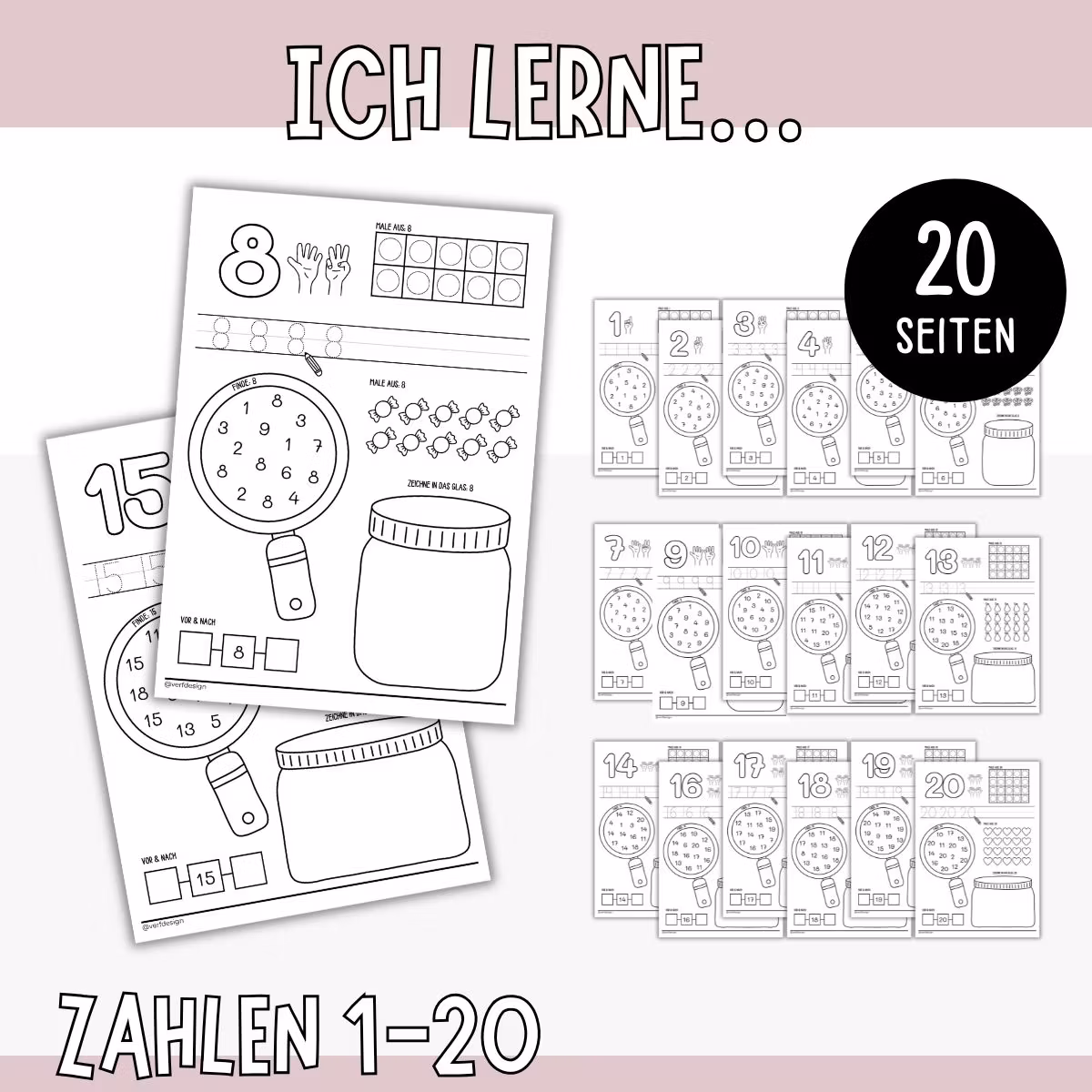 Zahlen lernen 1-20 - Arbeitsblätter für Kinder