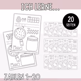 Zahlen lernen 1-20 - Arbeitsblätter für Kinder