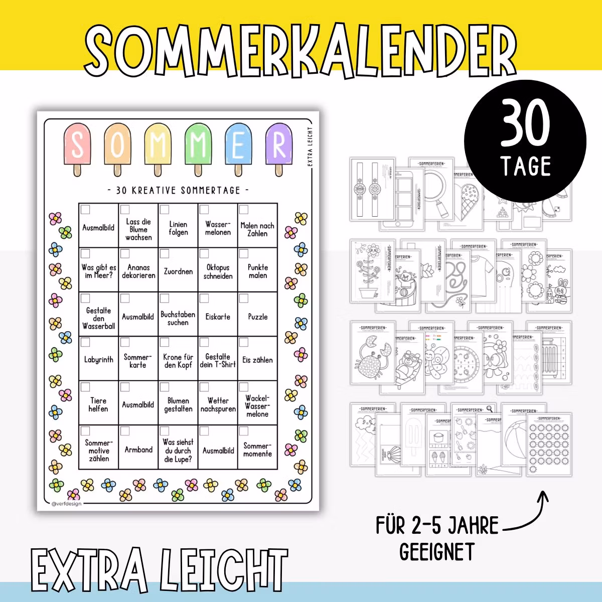 Sommerferien-Kalender - 30 Tage (Extra leicht)