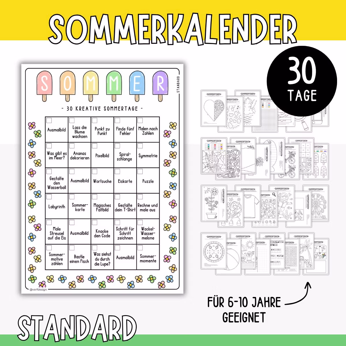 Sommerferien-Kalender - 30 Tage (Standard)