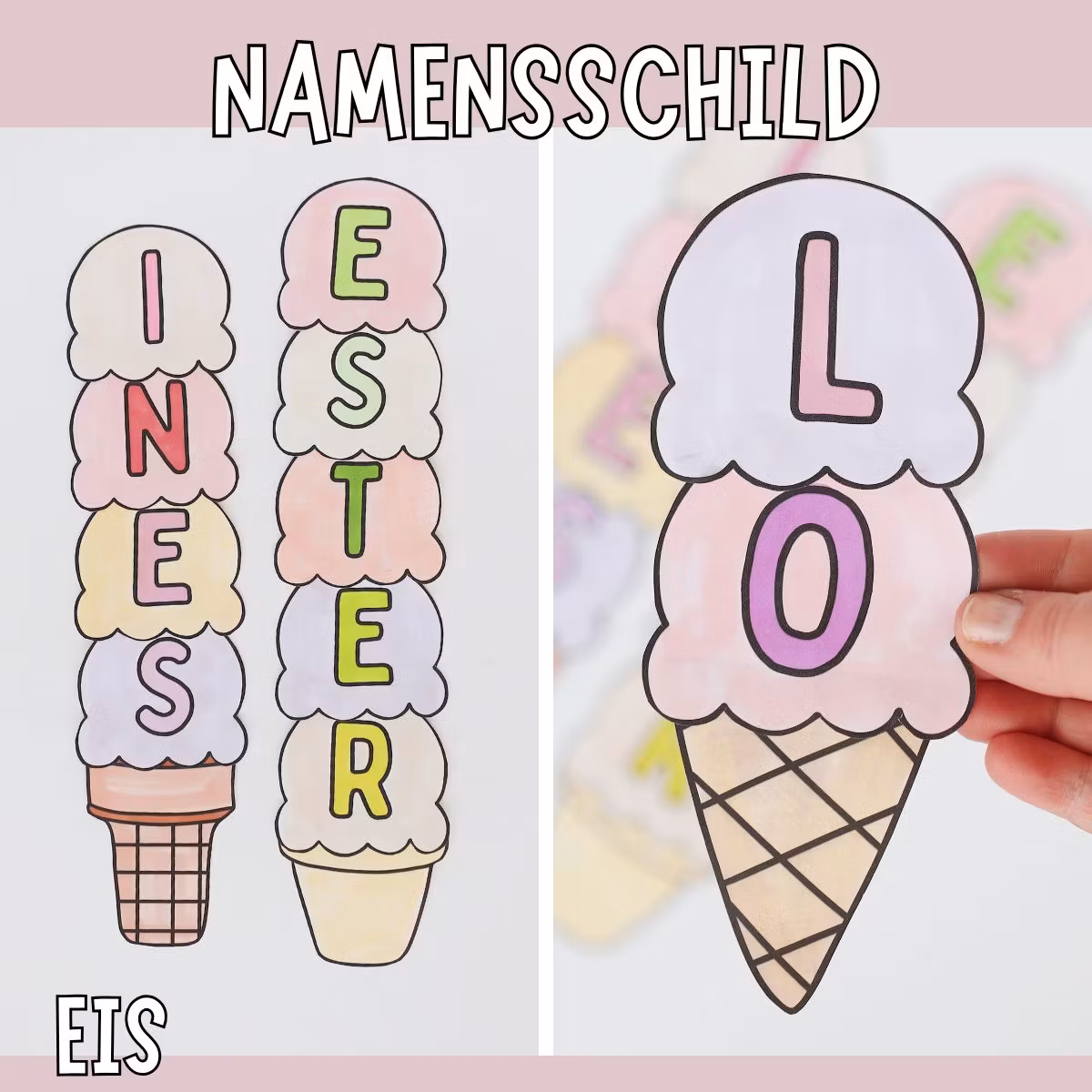Namensschild basteln - Eis zum Ausdrucken