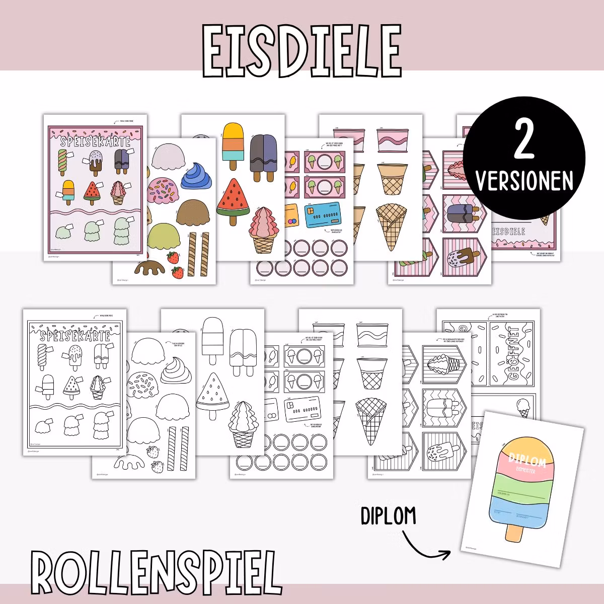 Eisdiele Spielset zum Ausdrucken - Rollenspiele für Kinder