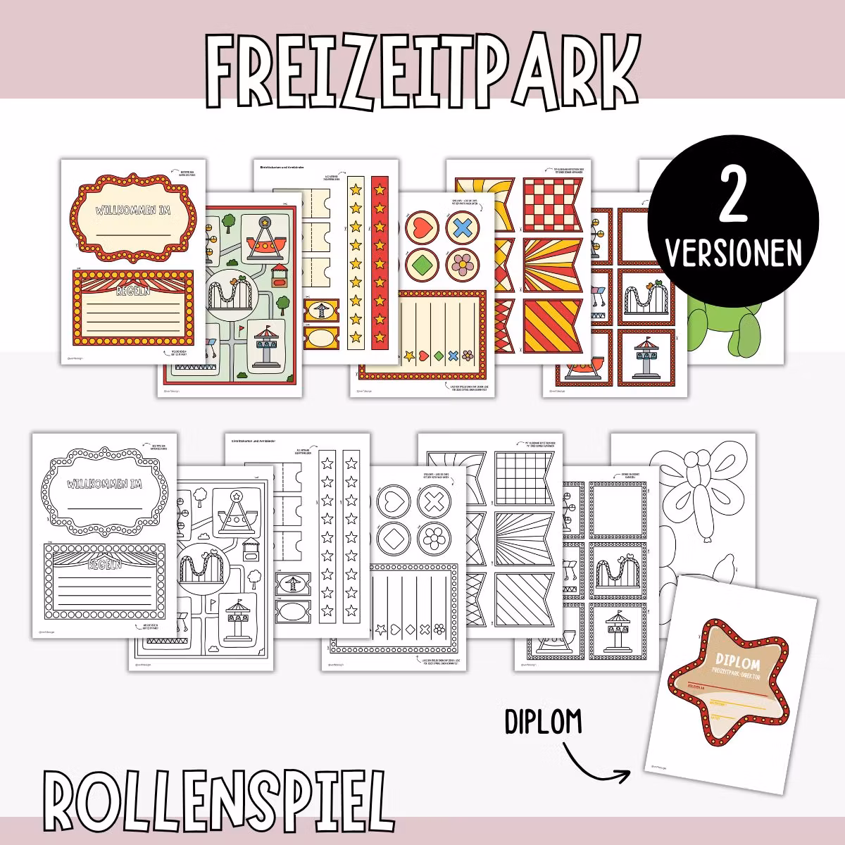 Freizeitpark Spielset zum Ausdrucken - Rollenspiele für Kinder
