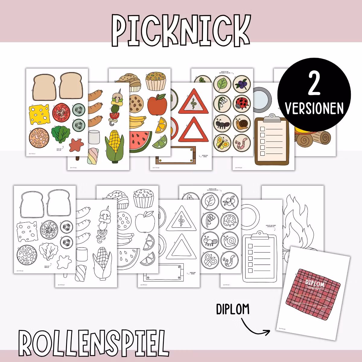 Picknick Spielset zum Ausdrucken - Rollenspiele für Kinder