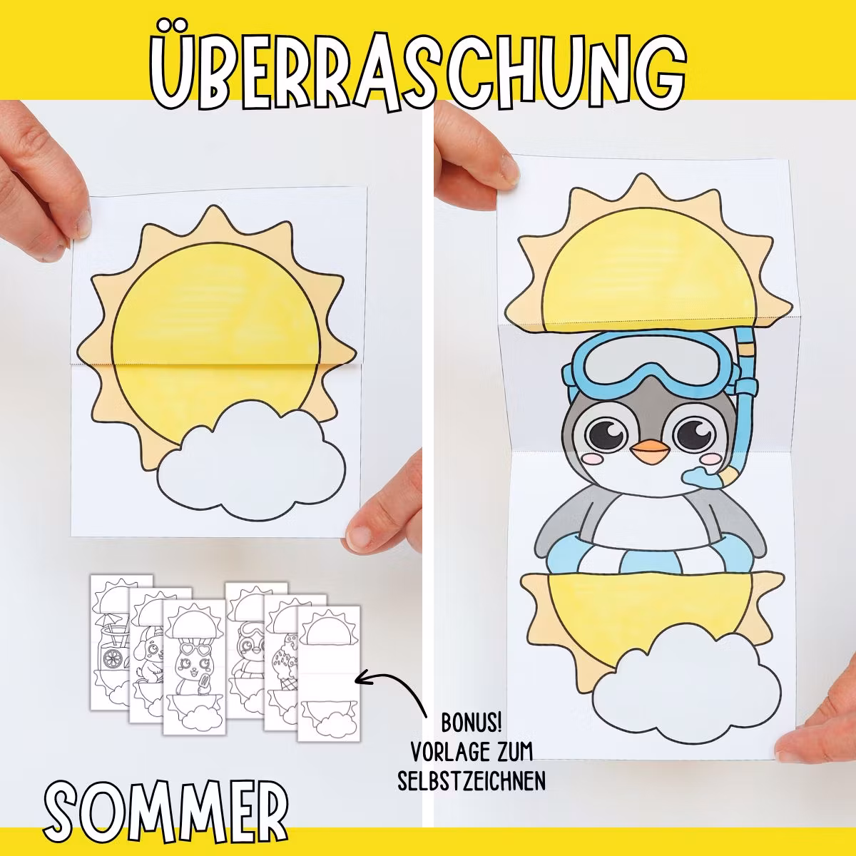 Sommerbasteln für Kinder - Aufklappbare Sonnen
