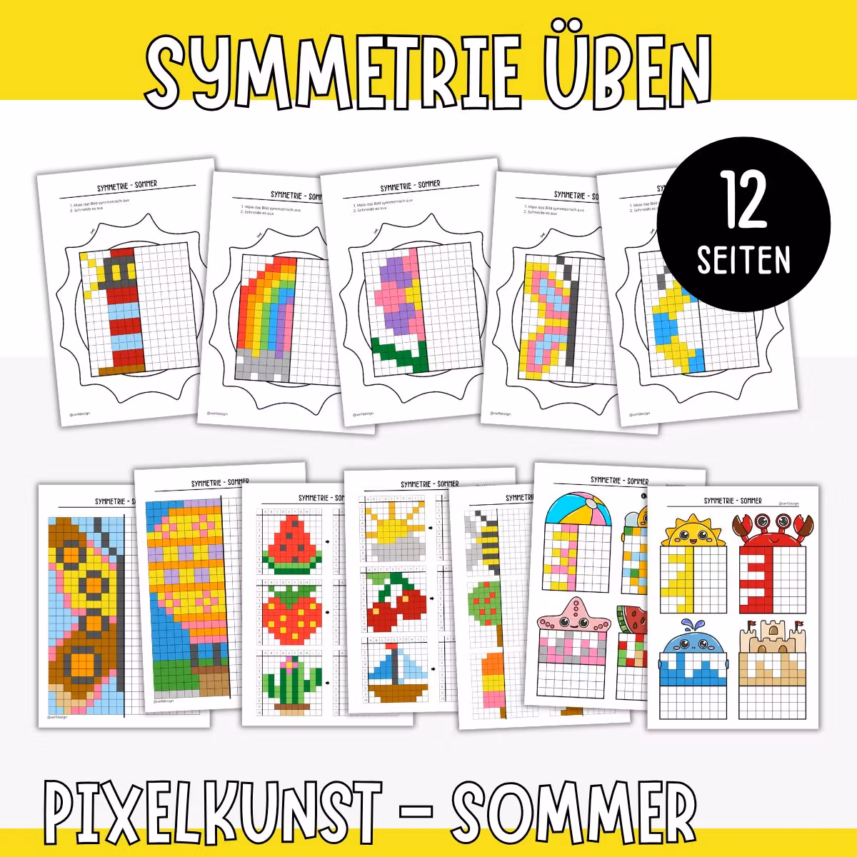 Symmetrie üben - Pixelbilder Sommer