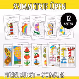 Symmetrie üben - Pixelbilder Sommer