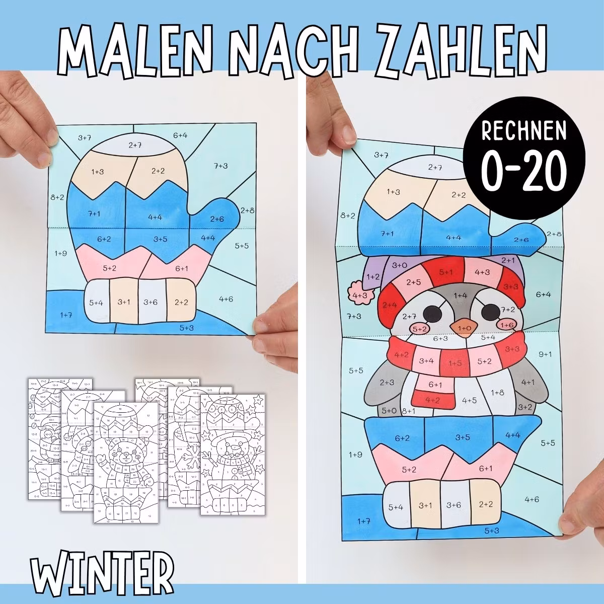 Malen nach Zahlen (Rechnen 0-20) - Winter