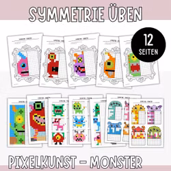 Symmetrie üben - Pixelbilder Monster