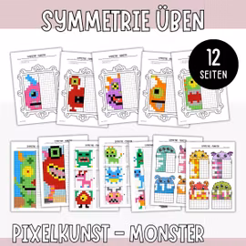 Symmetrie üben - Pixelbilder Monster