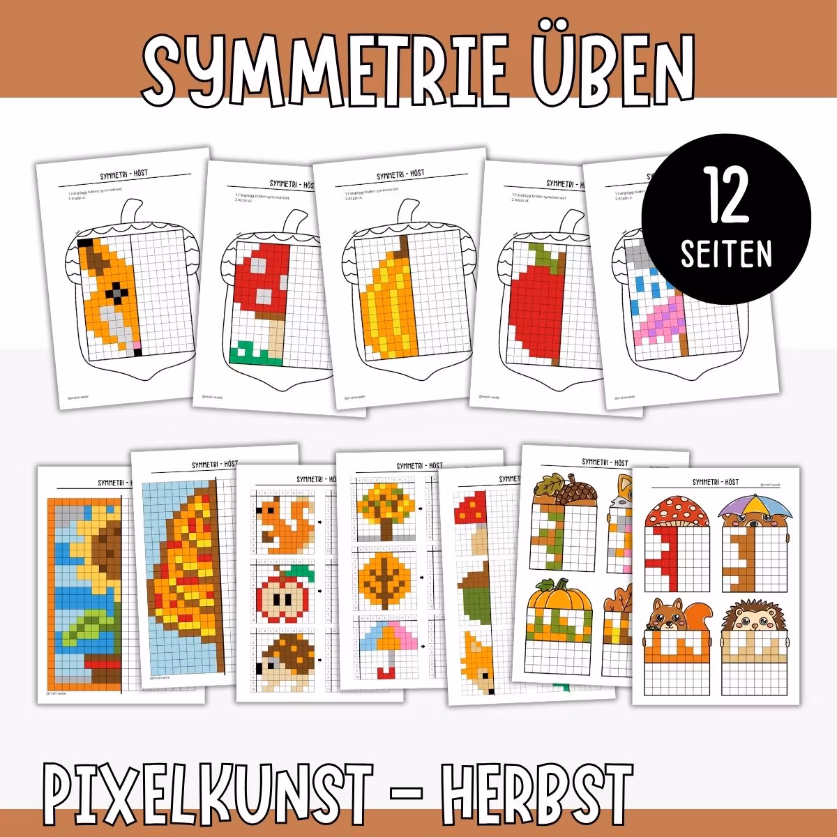 Symmetrie üben - Pixelbilder Herbst