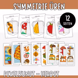 Symmetrie üben - Pixelbilder Herbst