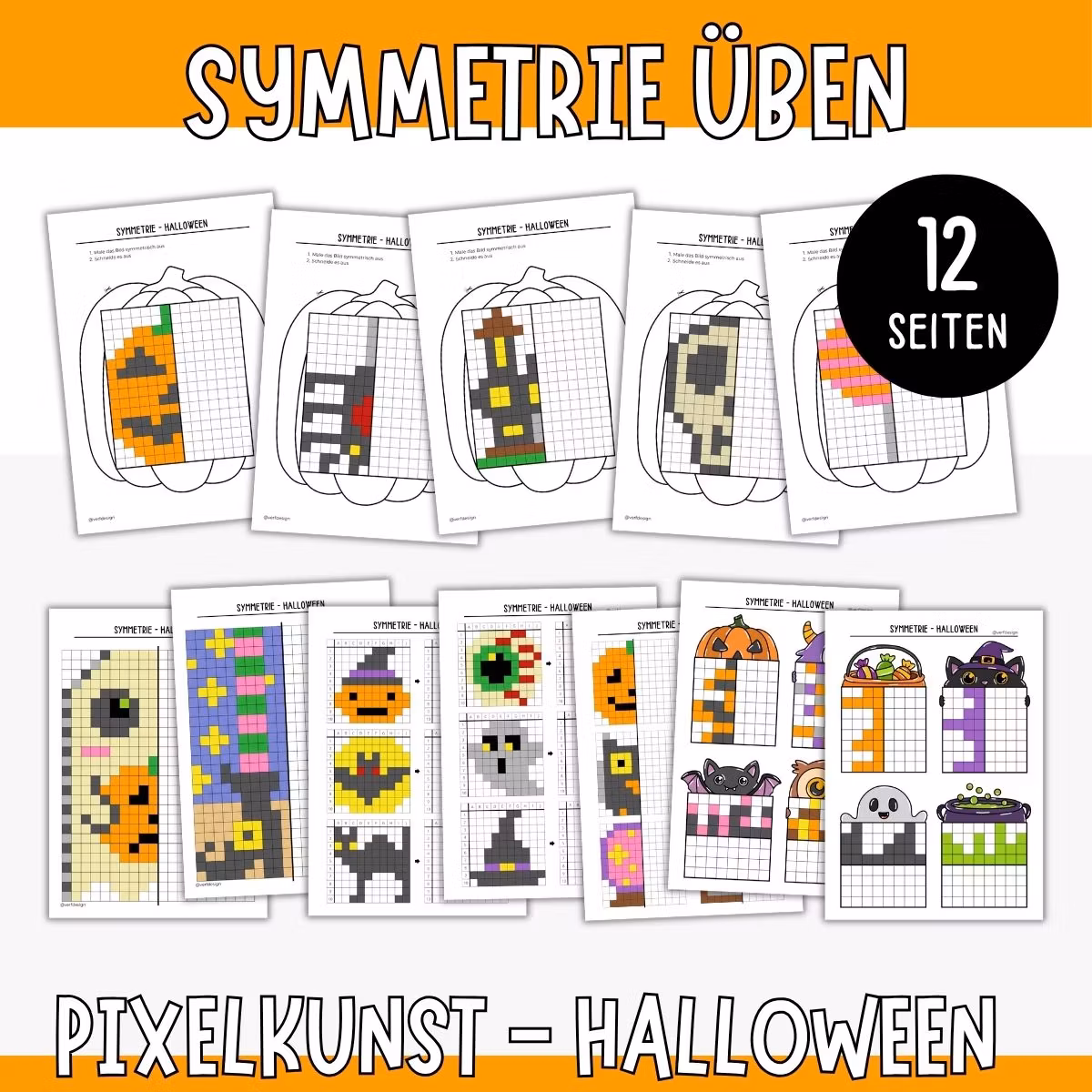 Symmetrie üben - Pixelbilder Halloween