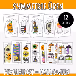 Symmetrie üben - Pixelbilder Halloween