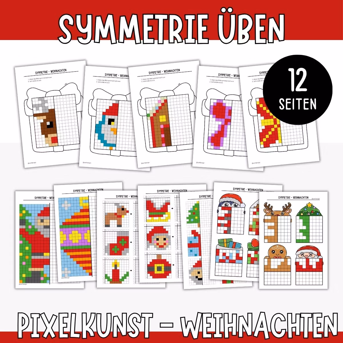 Symmetrie üben - Pixelbilder Weihnachten