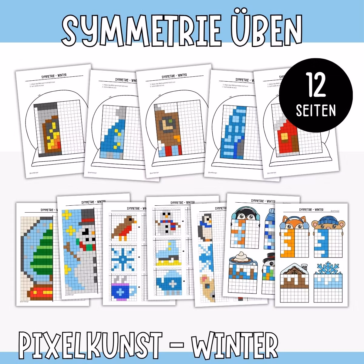 Symmetrie üben - Pixelbilder Winter