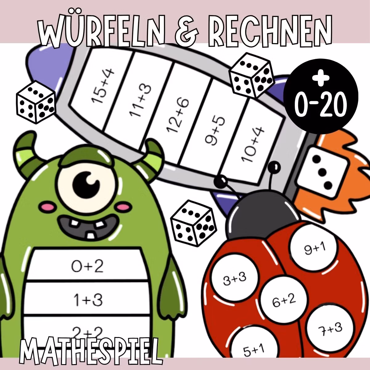 Würfeln & Rechnen (10 Mathespiele) - Addition bis 20