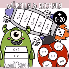 Würfeln & Rechnen (10 Mathespiele) - Addition bis 20