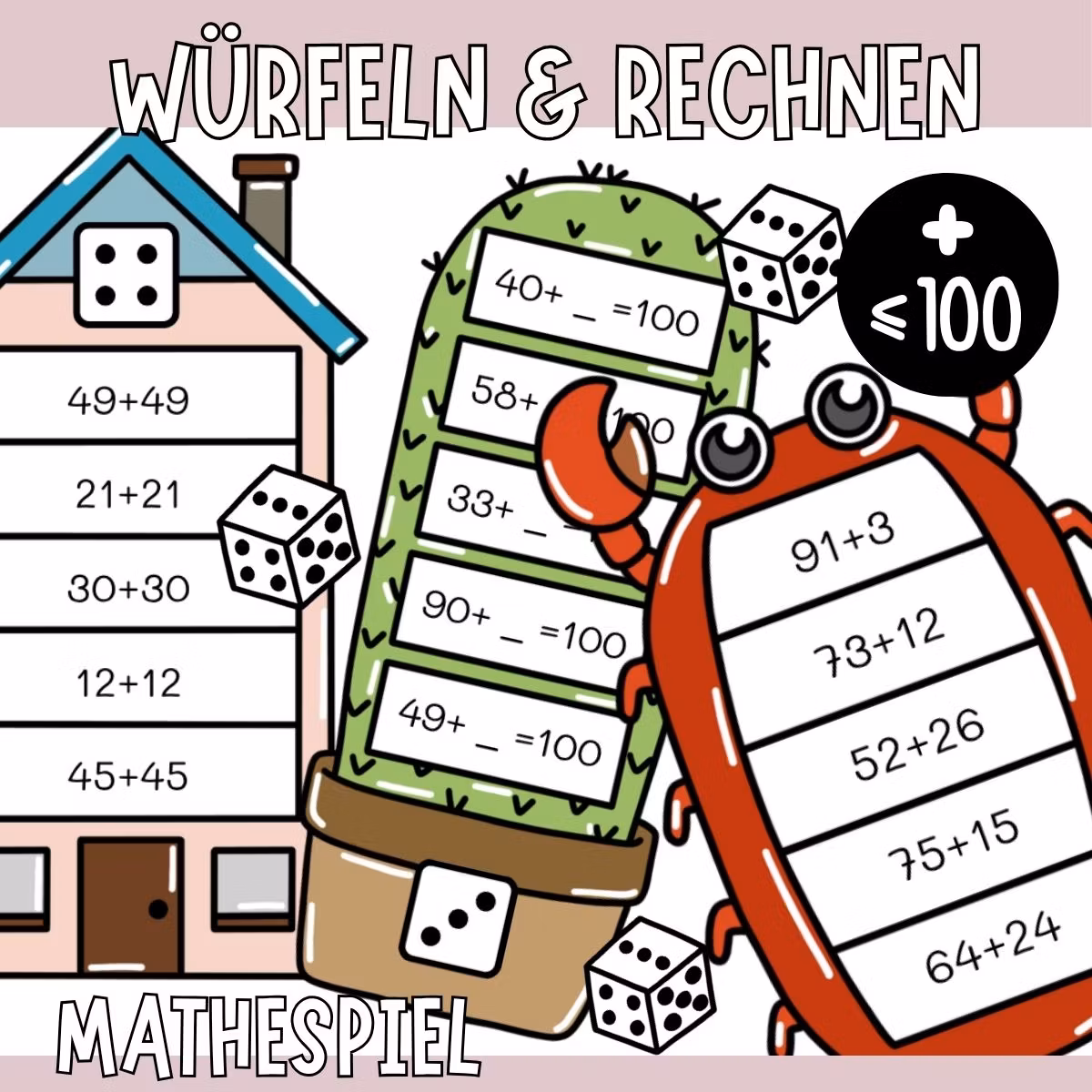 Würfeln & Rechnen (10 Mathespiele) - Addition bis 100