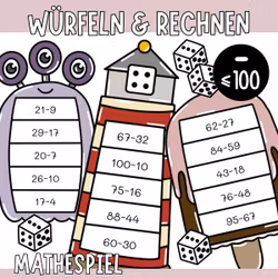 Würfeln & Rechnen (10 Mathespiele) - Subtraktion bis 100