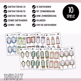 Würfeln & Rechnen (10 Mathespiele) - Subtraktion bis 100