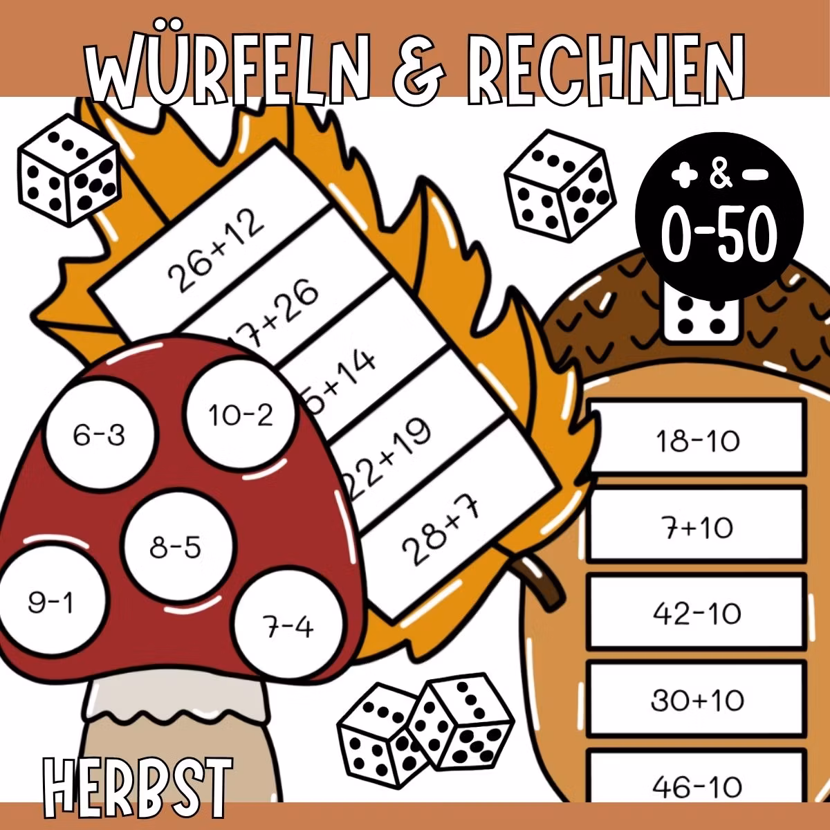 10 Mathespiele (Würfeln & Rechnen) - Herbst