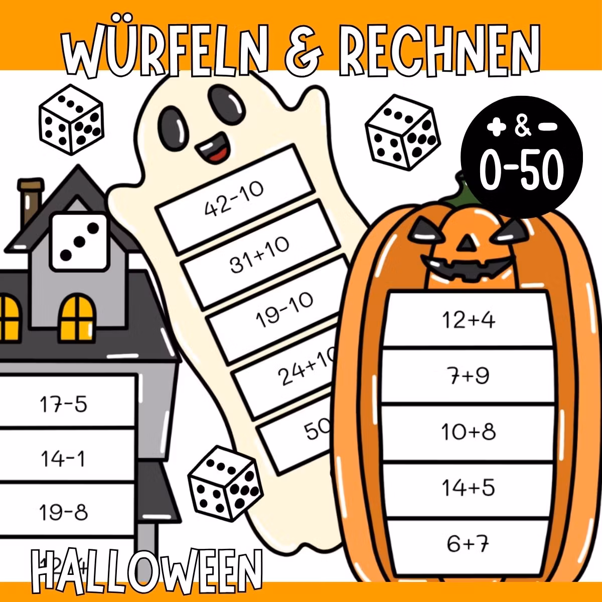 10 Mathespiele (Würfeln & Rechnen) - Halloween