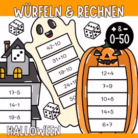 10 Mathespiele (Würfeln & Rechnen) - Halloween