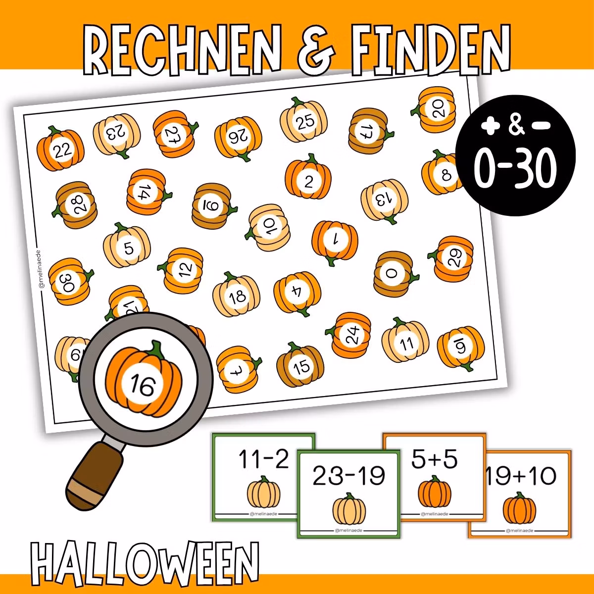 Rechnen & Finden (0-30) - Mathespiel für Halloween