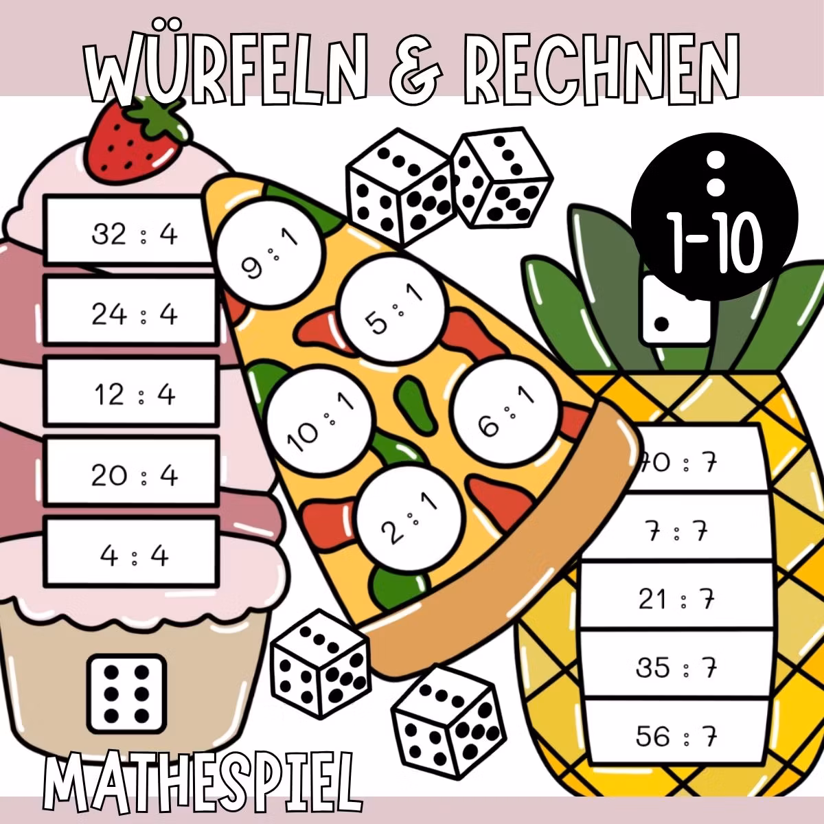 Würfeln & Rechnen (10 Mathespiele) - Division durch 1-10